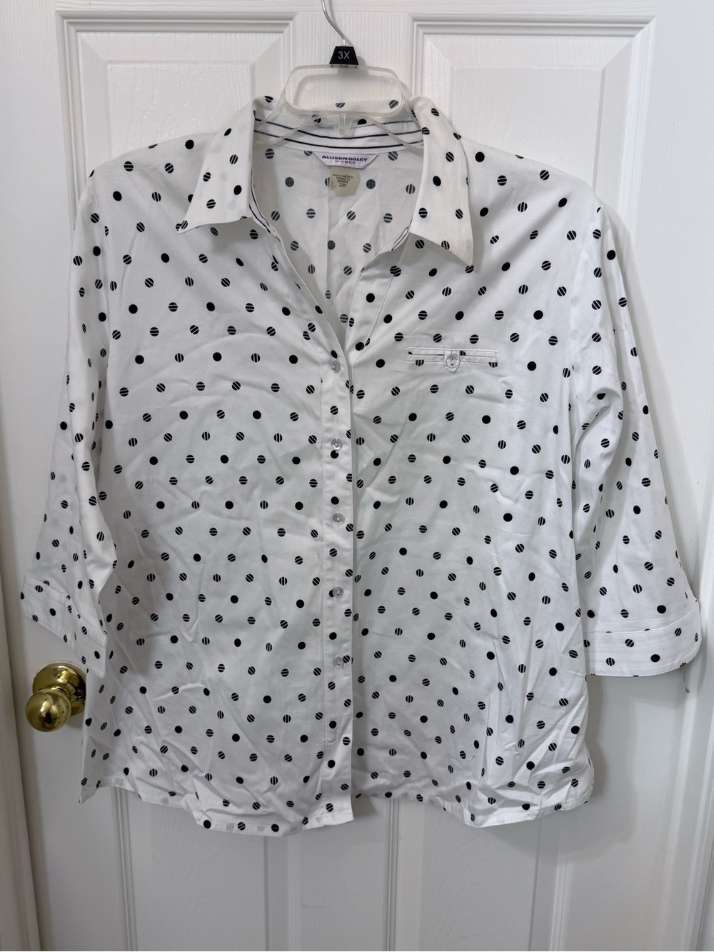 Allison Daley White Blouse with Black Polka Dot Print